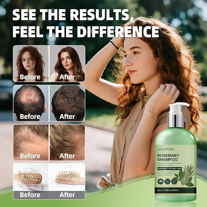 Rosemary Shampoo for Hair Growth: Thickening & Regrowth Shampoo with Tea Tree Oil Mint Biotin for Anti-Hair Loss & Thinning Hair for Women & Men - Strengthening Plant Formula, Sulfate Free