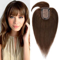 SEGO Hair Toppers for Women Real Human Hair with Thinning Hair, Toppers Hair Pieces Clip in Toppers Straight Hair Pieces with Front Bangs 150% Density Silk Base -8 Inch #4 Medium Brown