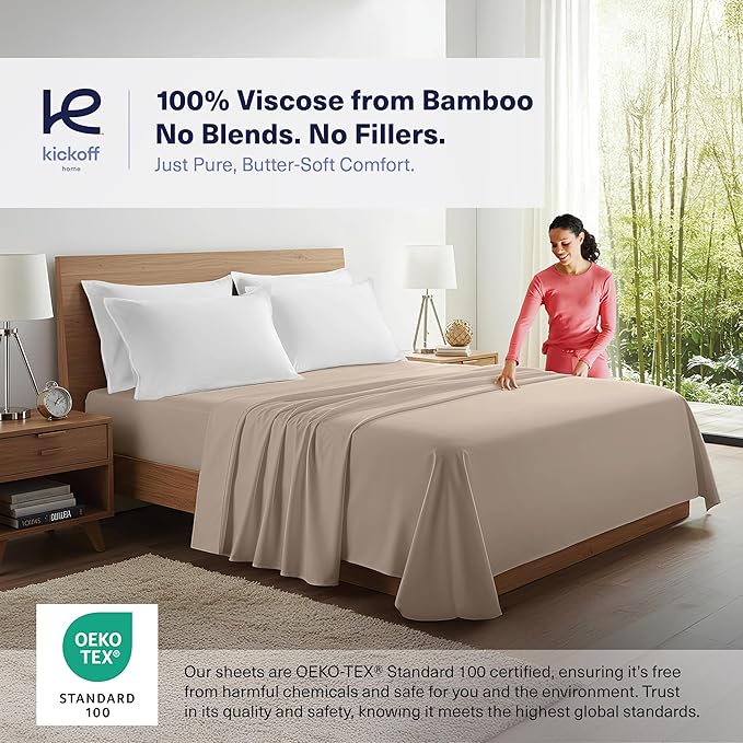 Kickoff Viscose Bamboo Pillowcase, King, Set of 2, 100% Organic Hidden Zippered Viscose Bamboo Pillow Case King Size, Cooling Pillow Cover for Hot Sleepers (20"x40", Snow White)