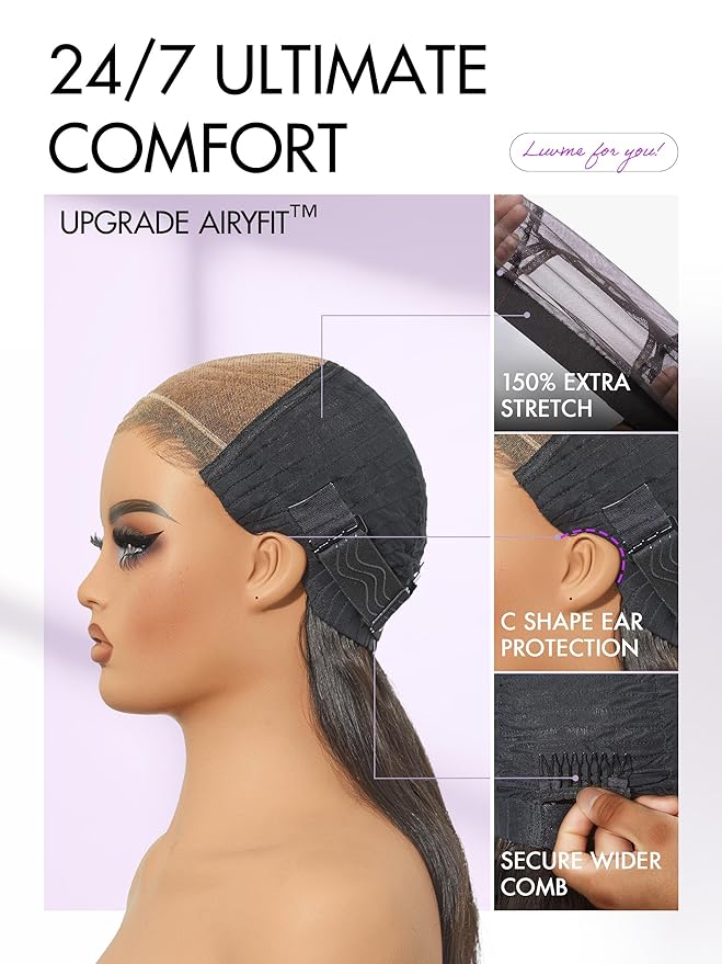 LUVME HAIR 100% Human Hair Wigs Loose Wave Glueless Lace Front 12 Inches, Pre Cut Plucked Hd Lace Short Wig Ready To Go Natural Color Straight Bleached Knots Side Part Black Wigs