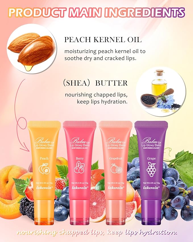 Moisturizer Lip Glowy Balm, Hydrating & Nourishing Repair Sleeping Lip Mask, Shine Glossy Finish Lip Oil, Day and Night Smooth Cracked Chapped Dry Lips, Lip Care Therapy Treatment for Women-1#Peach