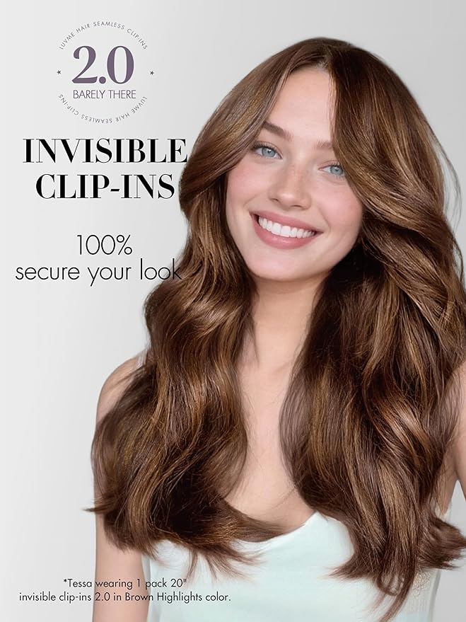 LUVME Invisible Clip in Hair Extensions Real Human Hair, 26 inch 110g 6Pcs, Natural Brown Highlights Human Hair Extensions Clip ins for Women, Natural Seamless Straight Human Hair
