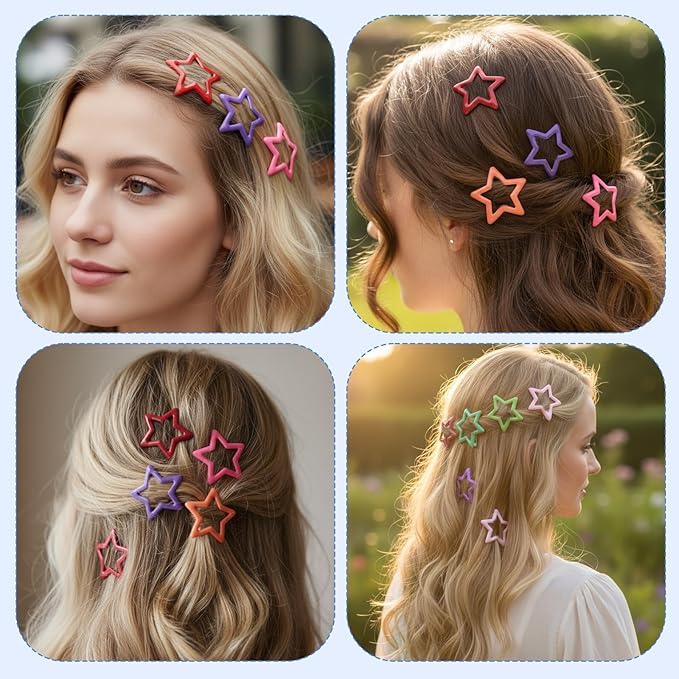 Y2K Hair Clips and Barrettes Set, 80PCS 1.18" Multicolor Sparkling Star Hair Clip Cute Non-slip Metal Snap Stars Hairclips Accessories for Girls Women