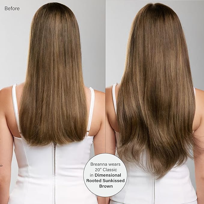 Luxy 100% Remy Human Hair – Halo Clip-In Hair Extensions –Natural Looking Volume & Length - One-Piece - Easy 5-Min Application 140 grams 16" Dimensional Rooted Sunkissed Brown