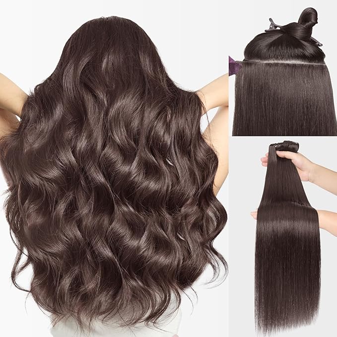 LUVME Invisible Clip in Hair Extensions Real Human Hair, 26 inch 110g 6Pcs, Natural Remy Human Hair Extensions Clip ins for Women, Natural Human Hair Silky Straight Highlight No.2