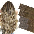GOO GOO Invisi Edge Tape in Hair Extensions Human Hair, 3/8/613 Walnut Brown to Ash Brown and Bleach Blonde 10pcs injected with 10pcs classical tape ins, 16inch 50g, Virgin Remy Hair, Natural Look