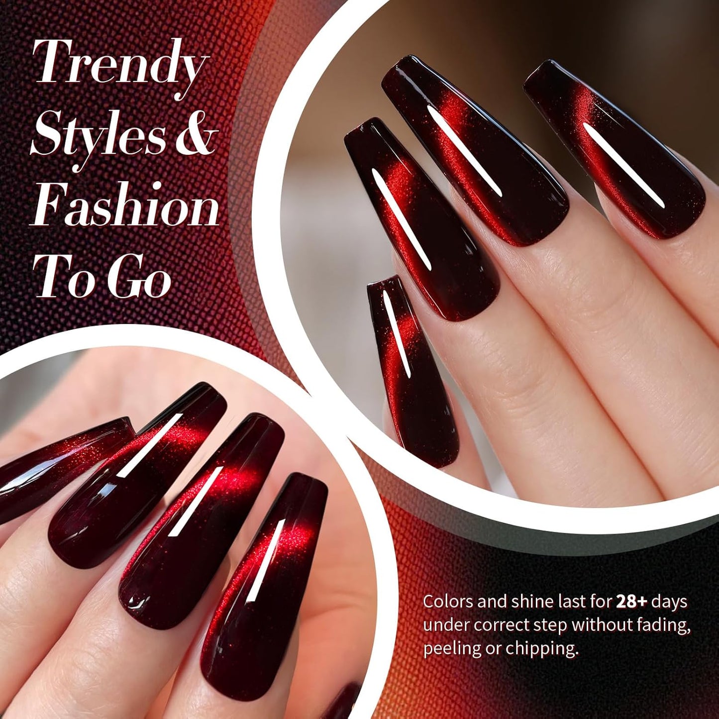 Born Pretty Cat Magnetic Eye Gel Nail Polish, Red Holographic Glitter Shiny Sparkle Crystal Gel Nail Polish Magnetic Nail Polish Salon DIY at Home 15mL