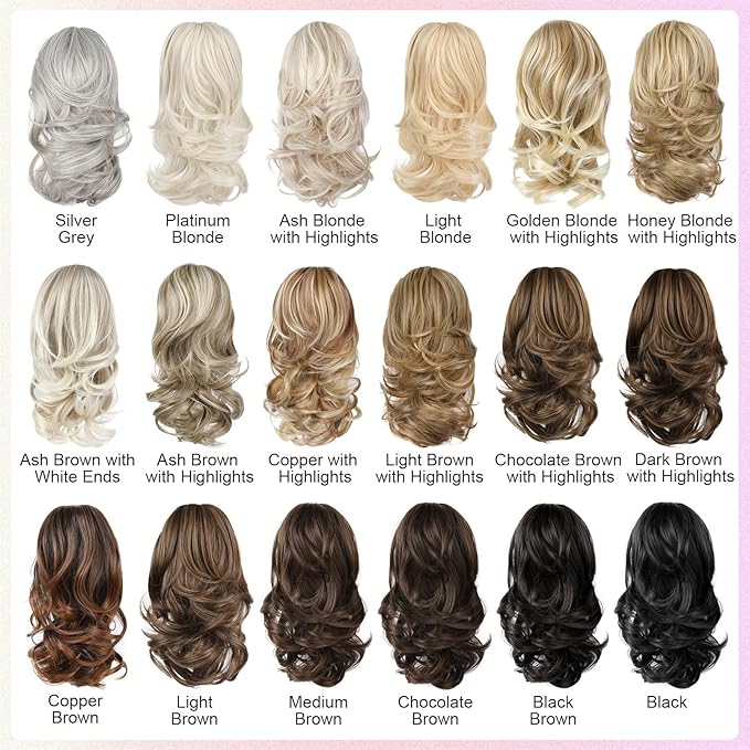 Ponytail Extension - 14" Claw Clip in Ponytail Hair Extensions Natural Soft Synthetic Layered Wavy Pony Tail Hair Pieces for Women - Platinum
