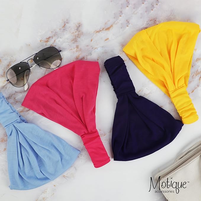 Motique Accessories Pink Wide Cotton Head Band Solid Boho Yoga Style Soft Hairband for Women