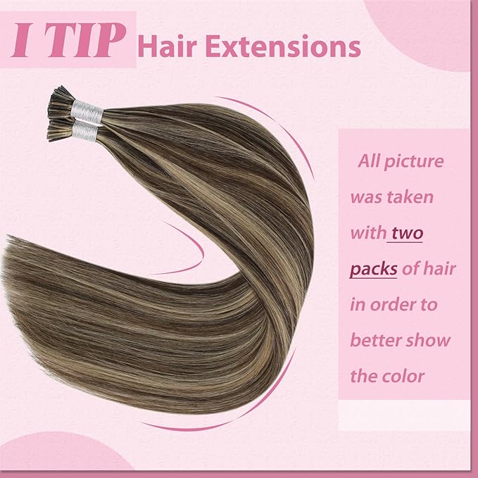 YoungSee I Tips Hair Extensions Real Human Hair Highlight I Tip Hair Extensions Dark Brown Highlighted Blonde Itips Hair Extension Remy for Office 22 Inch 50g 50s