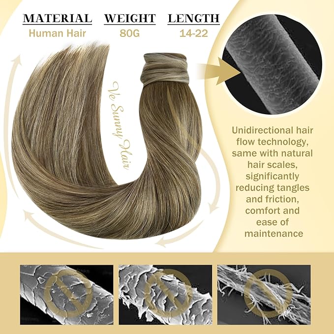 Ve Sunny Hair Extensions Ponytail Real Human Hair Wrap Around Clip in Ponytail Hair Extensions Straight Extensions Human Hair for Women Walnut Brown Ombre Light Brown Balayage Blonde 20inch 80G