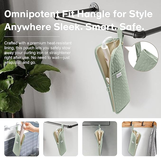 Hot Tools Organizer Heat Resistant Mat Case Hair Tools Holder Travel Bag Portable Hair Styling Tools Cover Pouch for Curling Iron,Flat Iron,Hair Straightener (Sage Green)