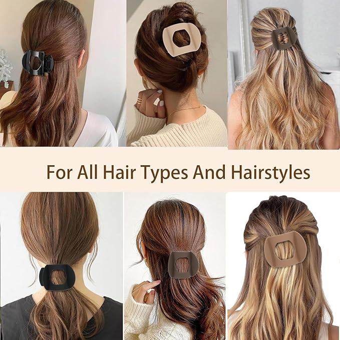 4 PCS Flat Claw Clips, Round Large Flat Hair Clips for Women,French Strong Hold Hair Barrettes for Thick Thin Hair(Classic)