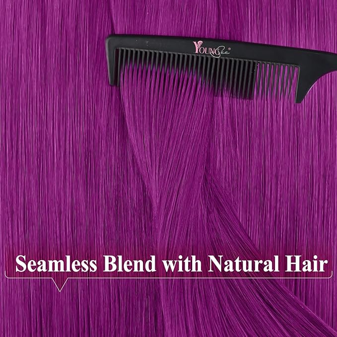 YoungSee Tape in Hair Extensions Real Human Hair Purple Invisible Tape in Human Hair Extension Purple 18 Inch Human Hair Tape in Extensions Colored 10pcs 25g Prom Night