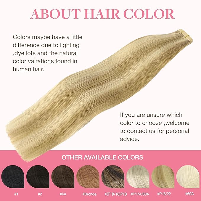 GOO GOO Tape in Hair Extensions Human Hair, 16/22 Light Blonde Highlighted Golden Blonde, 12inch 80g 40pcs, Skin Weft Seamless Invisible, Silky Straight with Thick Ends, Remy Human Hair