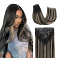 Lashey Seamless Clip in Hair Extensions Human Hair, 110g 7pcs Straight Balayage Natural Black to Light Blonde Highlighted Clip in Hair Extensions for Black Women 16 Inch