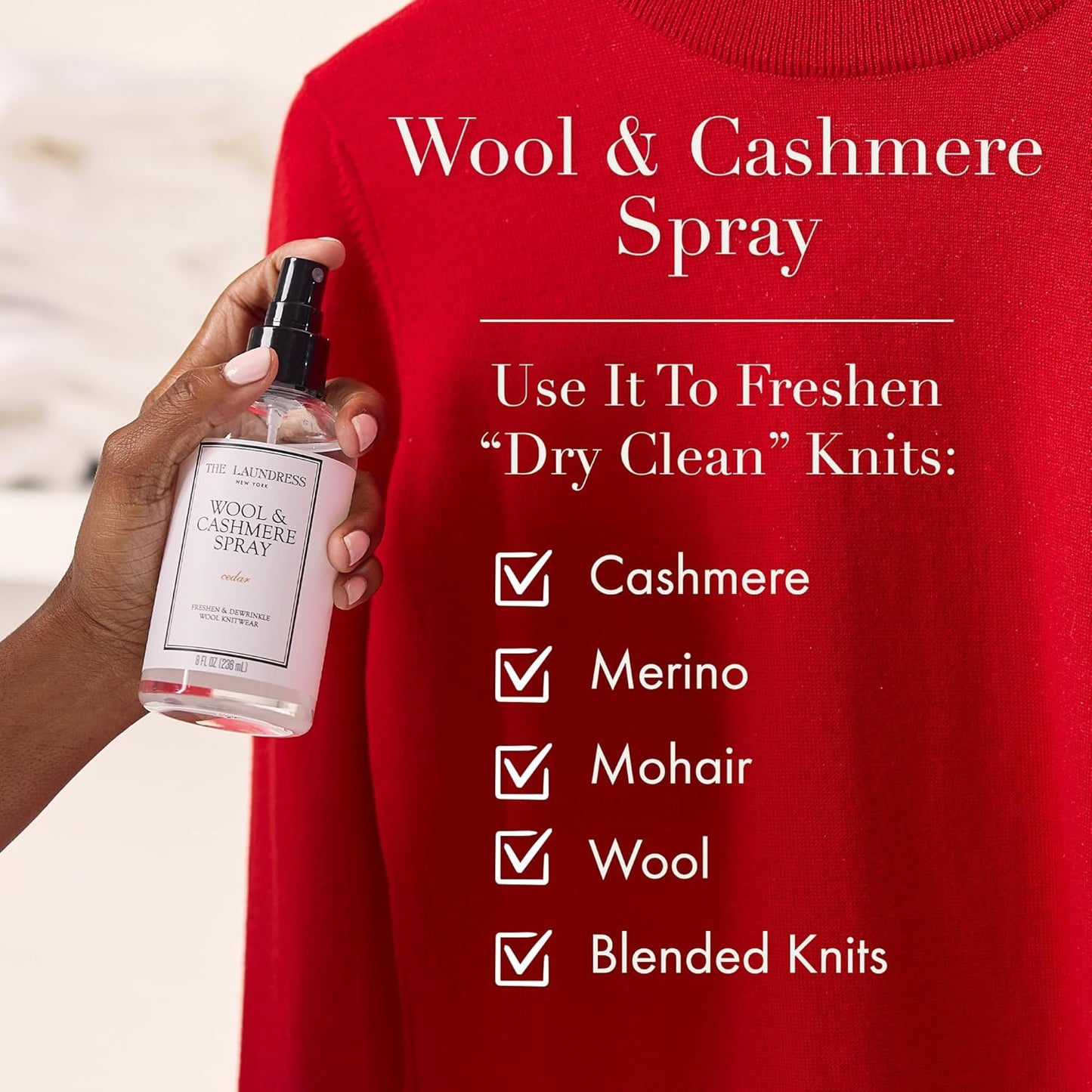 The Laundress Wool and Cashmere Fabric Spray, Wool Dewrinkle Spray, Upholstery and Linen Spray, Fabric Refresher, Cedar Scent, 8 Fl Oz