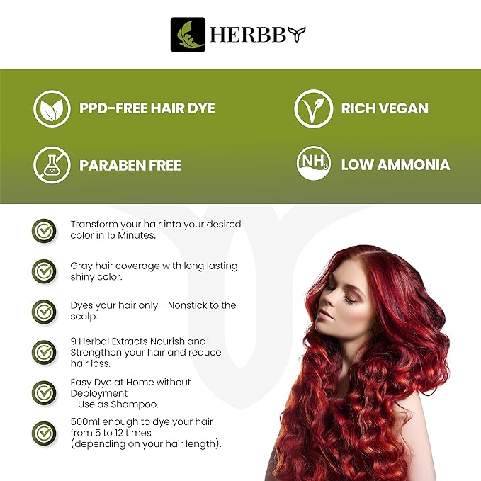 Hair Color Shampoo for Gray Hair Coverage&Color Transform with 9 Herbal Extracts –Long Lasting(6-8 Weeks),Shiny,Evenly Colored,Instant Hair Dye Shampoo&Conditioner, 500 Ml (WINE RED COLOR)