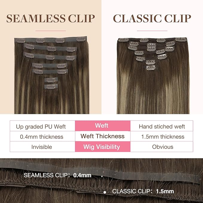 GOO GOO Clip in Hair Extensions Real Human Hair, Remy Human Hair Extensions Clip ins for Women, Natural Human Hair, 12inch 85g 7Pcs, #4/26/4 Balayage Chocolate Brown to Honey Blonde