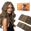 DOORES Human Hair Clip in Extensions, Light Ash Brown 150g 9pcs 22 Inch, Real Human Hair Extensions Clip in Remy Hair Extensions Human Hair Natural Thick Human Hair Extensions Clip ins Silky Straight