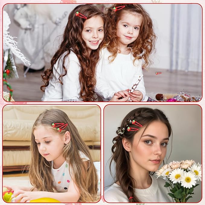 Sibba Strawberry Hair Clip 20 PCS Red Metal Snap Fruit Hair Clips Head Barrettes Fruit Bow Clips Strawberries Head Ring Tie Cute Strawberry Accessories for Girls Women Teens Gifts (2.05×0.73in)