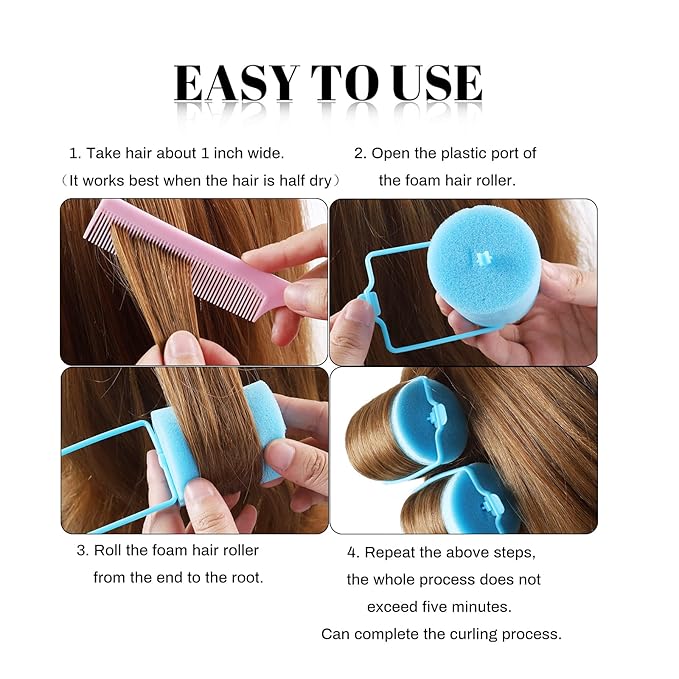 Jumbo Foam Sponge Hair Roller Soft Sleeping rollers Curvy Wavy Hairstyle Curling Hair Styling Tools 24 Pieces Use For Long Hair Short Hair Ladies And Children 2"X2.75"(blue)