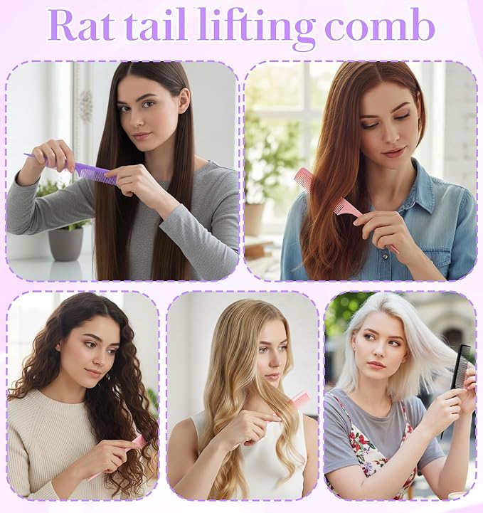 6PCS Fine Tooth Rat Tail Comb, Rat Tooth Comb for Women Styling Detangling Back Combing Updo Hairstyle Anti Static (Mult-Color)