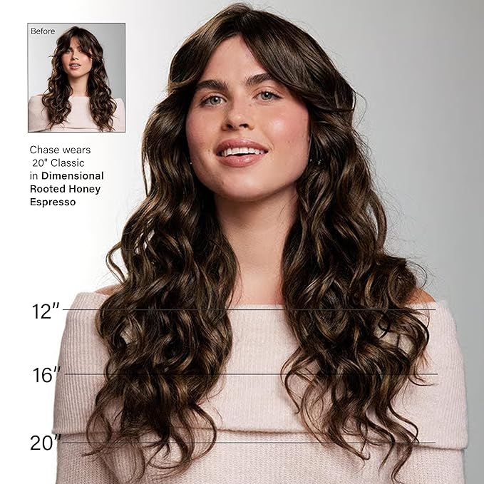 Luxy 100% Remy Human Hair – Halo Clip-In Hair Extensions –Natural Looking Volume & Length - One-Piece - Easy 5-Min Application 140 grams 16" Dimensional Rooted Honey Espresso