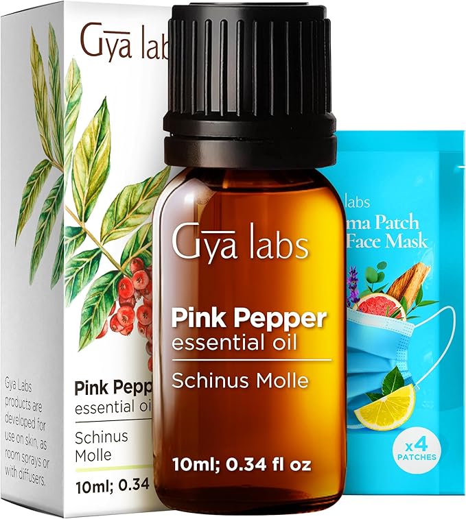 Gya Labs Pink Pepper Essential Oil for Skin - Pink Pepper Essential Oil Diffuser - Aromatherapy Oil Pepper Oil for Face,DIY,Candles & Massage - Crisp, Peppery & Spicy Scent - 100% Natural (0.34 Fl Oz)