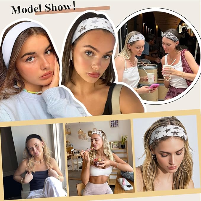TERSE Leopard Headbands for Women Y2K Accessories: Trendy Women Head Bands with Cute Bow Star Cheetah Print, Stretchy Hair Bands 6PCS