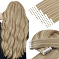 YoungSee Human Hair Tape in Extensions Highlight Blonde Tape ins Hair Extension Golden Blonde Mix Light Blonde Highlight Hair Extensions Real Human Hair Tapes Invisible Natural Looking 14 In 20pcs 50g