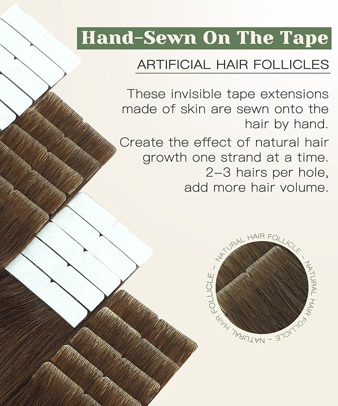 SURNEL Injected Invisible Tape in Hair Extensions Human Hair 20 Inch #4 Chocolate Brown Seamless Tape ins 20 Pcs 45g(#4,20)