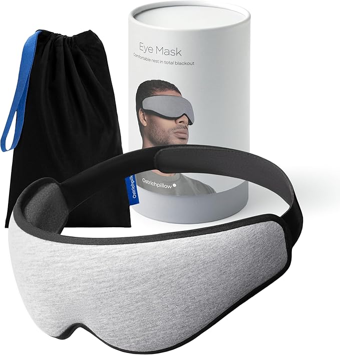 Ostrichpillow Eye Mask, Sleep Mask for Men Women 100% Blackout, No Pressure On Eyes, Soft & Breathable, Adjustable Fit, Travel Bag Included