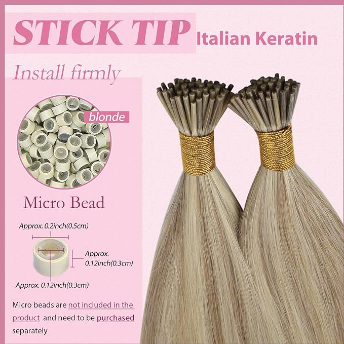 YoungSee I Tip Hair Extensions Human Hair Blonde I Tips Hair Extensions Real Human Hair Golden Blonde Highlight Itip Hair Extension Real Human Hair Short Hair 14 Inch 50g 80s