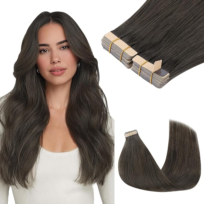 GOO GOO Tape in Hair Extensions Human Hair, 1C Mocha Brown, 20inch 100g 40pcs, Skin Weft Seamless Invisible, Silky Straight with Thick Ends, Remy Human Hair