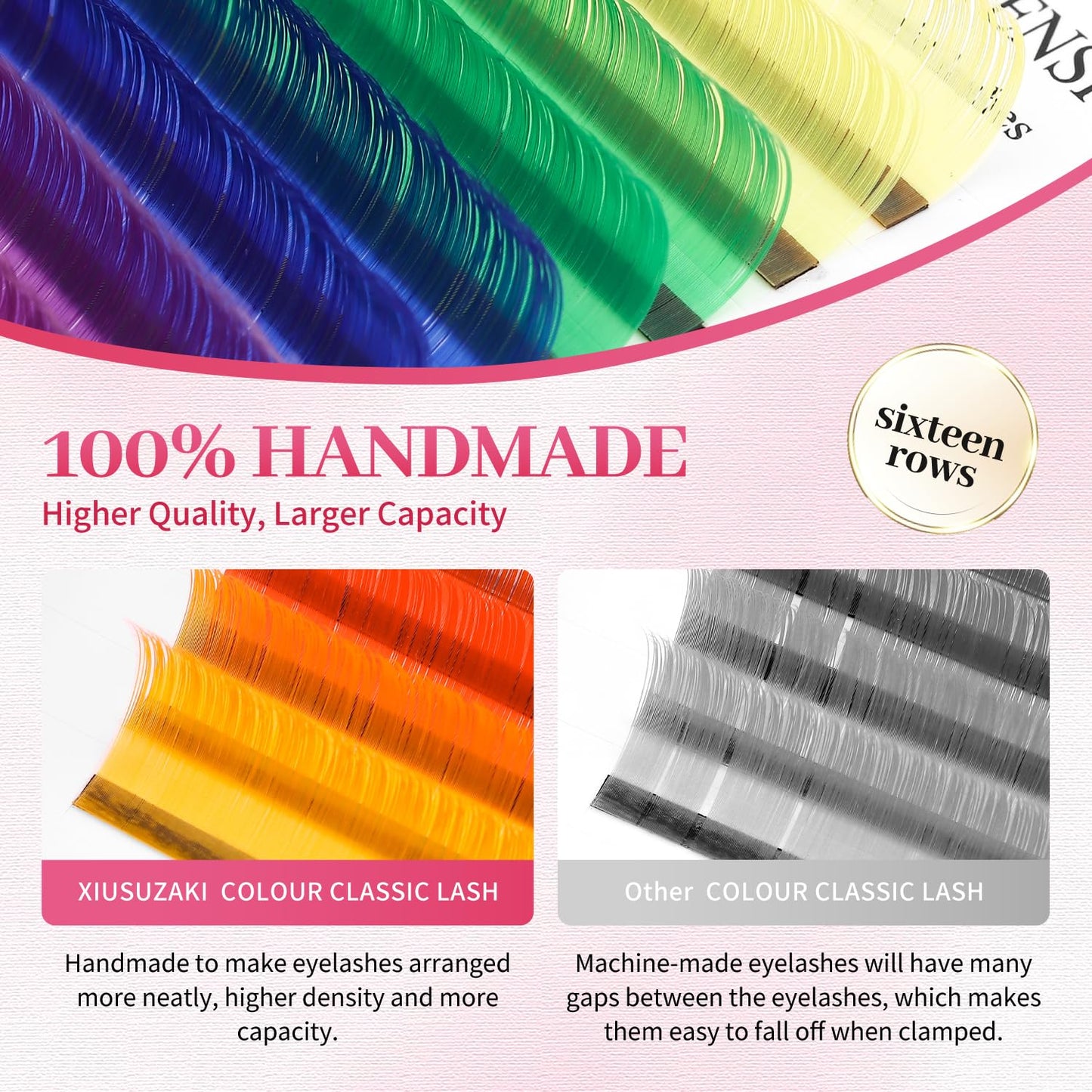 Eyelash Extensions Colored Lashes Extension 0.07 C Curl Lashes 9mm Classic Lash Extensions Soft Individual Lashes 16 Rows Natural False Eyelashes Volume Lashes Professional Use(Colored,0.07-C,9mm)