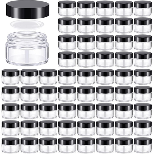 Domensi 100 Pcs 1 oz Glass Jars with Lids Bulk Round Glass Cosmetic Jars Lids 1 oz Small Travel Containers with Inner Liner for Lotions Powders Ointments Sample Cream(Clear, Black)