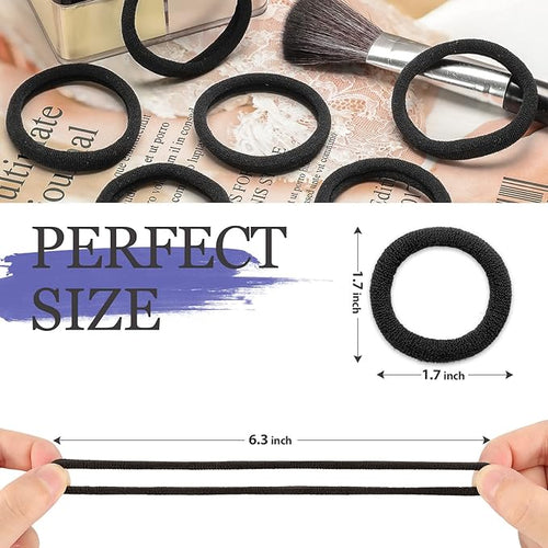 50Pcs Black Hair Ties for Women Girls,Cotton Seamless Hair Ties, Soft Ponytail Holders,No Crease No Damage Elastics Hair Bands with Box for Thick Heavy and Curly Hair (Black)