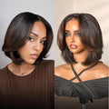 LUVME HAIR 5X5 Layered Cut Bob Wig 100% Human Hair Wigs Glueless 10 Inches Bob Pre Cut Plucked Lace Short Wig Ready To Go Bleached Knots Middle Part Brown Highlight Wigs