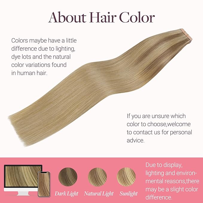 GOO GOO Tape in Hair Extensions Human Hair, #(T12A/18H) P18H Ash Beige Blonde Blend, 24inch 50g 20pcs, Skin Weft Seamless Invisible, Silky Straight with Thick Ends, Remy Human Hair
