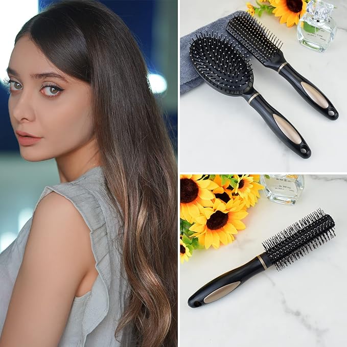 3 Pcs Anti-Static Massage Oval Comb Round Hair Brush Vent Hair Brush Detangling Brush Paddle Brush for Women Men Kid All Wet or Dry Hair's Detangle, Massage, Add Shine