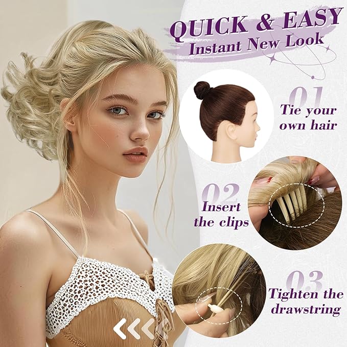 BARSDAR Short Ponytail Extension - 10 Inch Loose Curly Wavy Drawstring Comb Clip Pony Tails Hair Extensions for Women, Synthetic Clip in Ponytails Hairpieces - Platinum Blonde