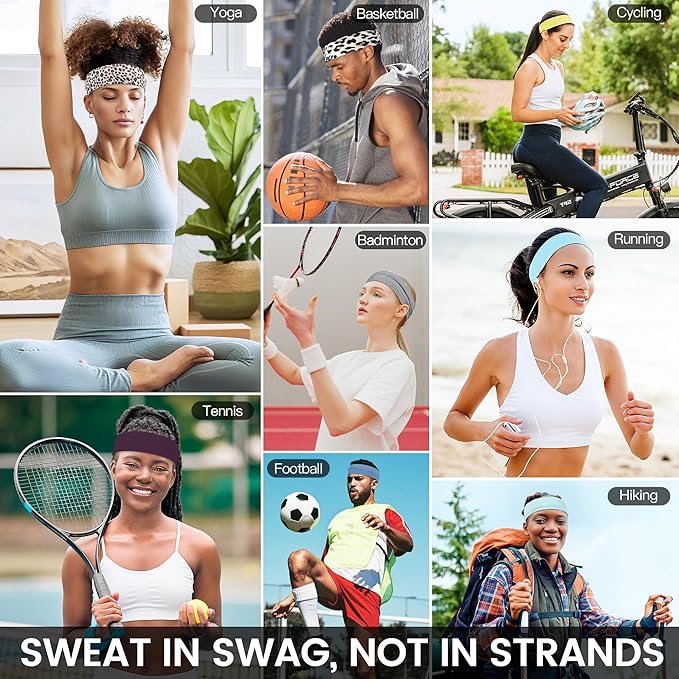 10 PCS Headbands for Women - Fashion Non Slip Cotton Headbands for Women and Men Perfect for Sports and Outdoor Activities in Summer,Including Running, Yoga, Cycling, Gym Workouts