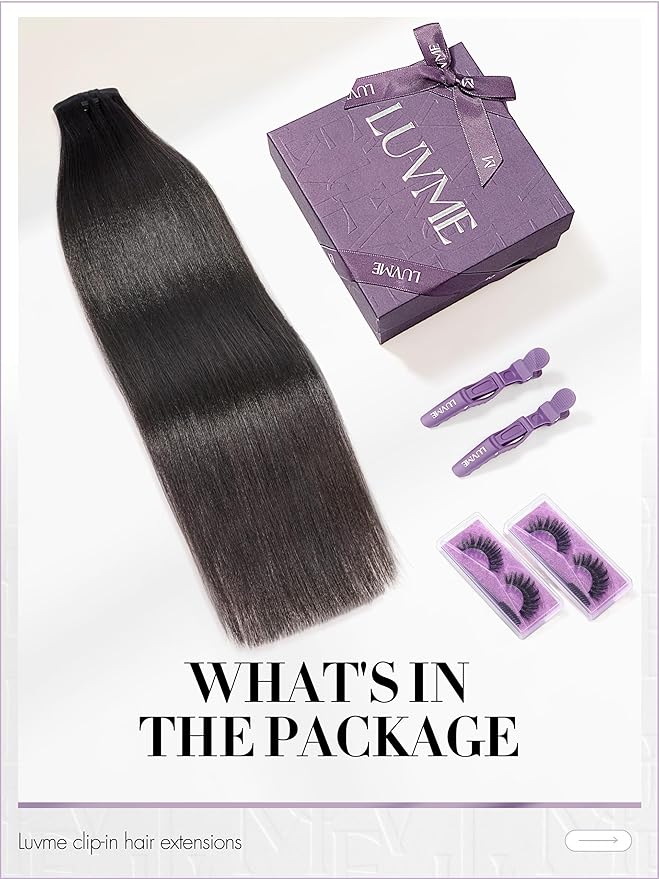 LUVME Straight Seamless 70g 4Pcs Clip in Hair Extensions Full Max with 16inch Remy Human Hair Clip ins, Natural Black 100% Real Soft Hair