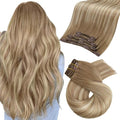 Moresoo Light Brown Balayage Hair Extensions Clip in Light Brown to Medium Brown Human Hair Clip in Extensions Straight Long to Add Length Double Weft 80g/5pcs 20inch for Wedding