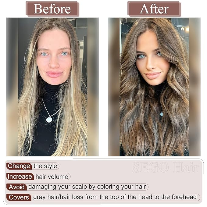 SEGO Real Human Hair Topper for Women, No Bangs Hair Topper with Anti-Slip Clips (8 Inch#1B Natural black)