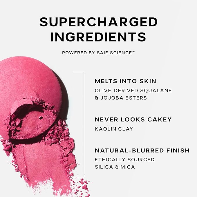 Saie SuperSuede Baked Blush - Talc-Free Powder Blush for All Day Wear - Enriched with Plant-Derived Squalane + Glycerin to Help Moisturize Dry Skin - Ciao (0.1 Ounce)
