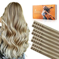 DOORES Invisi Edge Tape in Hair Extensions Human Hair, Light Brown Highlighted Medium Blonde 10 Injection Tape-ins with 10 Injection Tape-ins 50g 14 Inch, Virgin Tape in Extensions
