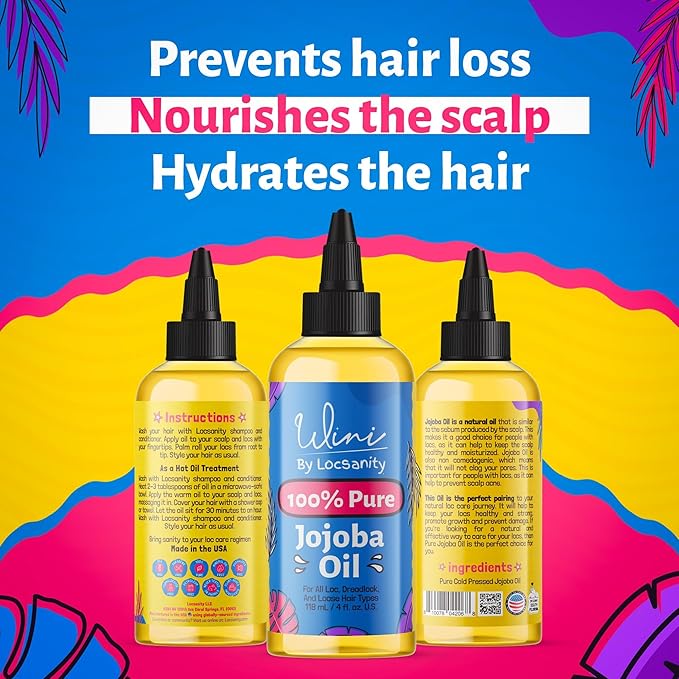 Locsanity Wini Pure 100% Cold Pressed Jojoba Oil for Hair and Body, 4 fl oz