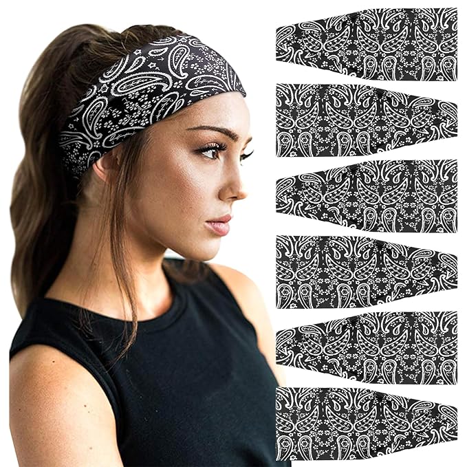 DRESHOW Yoga Sports Headbands for Women Elastic Non-Slip Headbands Workout Running Hair Bands 6 Pack